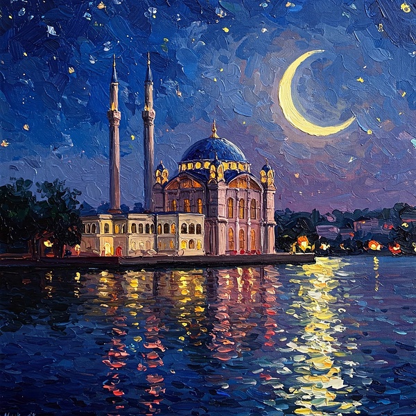 Moslem Mosque Crescent Stars Islamic Painting 17 by Mankdhani