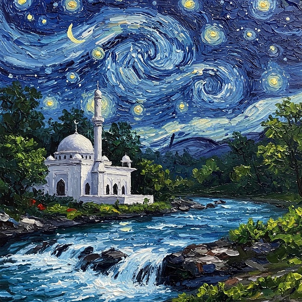 Moslem Mosque Crescent Stars Islamic Painting 20 by Mankdhani