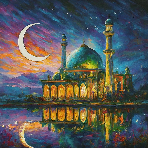 Moslem Mosque Crescent Stars Islamic Painting 3 by Mankdhani