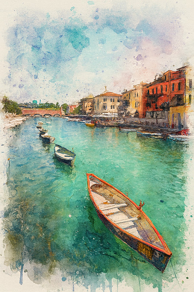 Lake Garda Lago di Garda - Watercolor Splash Painting by Mankdhani