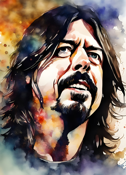 Dave Grohl Close-up Splash Art Watercolor by Mankdhani