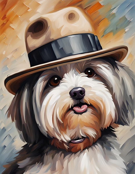 Cute Havanese Dog Wearing Fedora Hat by Mankdhani