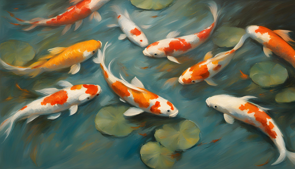 Koi Fish in A Clear Water Pond by Mankdhani