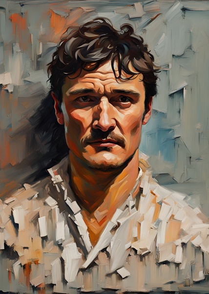 Hollywood Hues: Pedro Pascals Portrait in Oil by Mankdhani