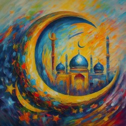 Moslem Mosque Crescent Stars Islamic Painting