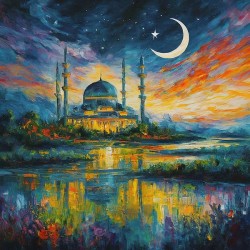 Moslem Mosque Crescent Stars Islamic Painting 12