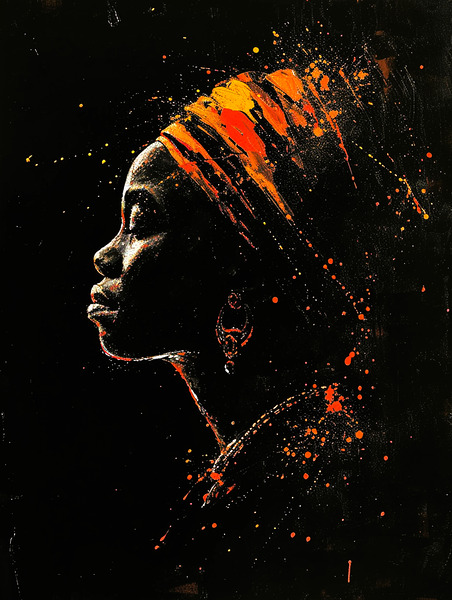African Silhouette Vibrant Profile Splashed with by Digiart
