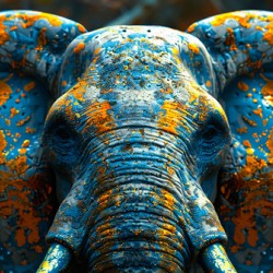 An Elephant Adorned with Color Splashes