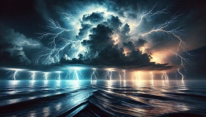 A breathtaking thunderstorm over the ocean