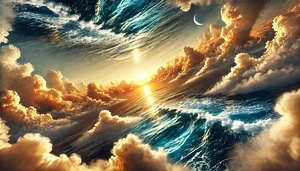 A breathtaking surreal scene of a sea in the sky.