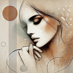 Minimalist Female Line Art with Gold Accents