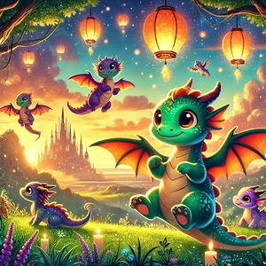 Enchanting Fantasy Artwork of Friendly Dragons in a Magical Landscape