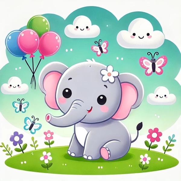 A cute cartoon elephant Print