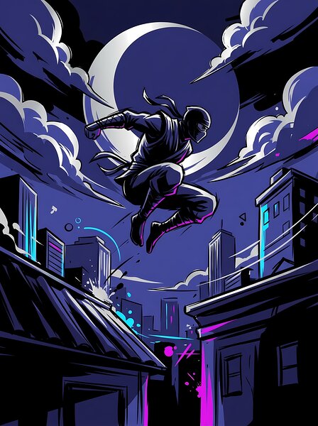 Midnight Assassin Leaping Over Skyscrapers by Can daryl