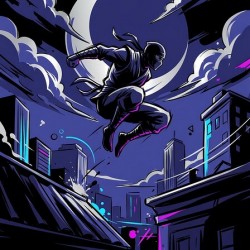 Midnight Assassin Leaping Over Skyscrapers