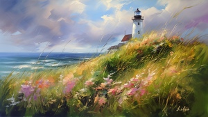 Lighthouse coastal summer scene