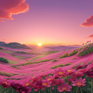 Pink Flowers At Sunset