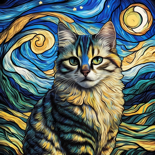 Starry Night Cat Print