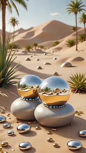 Golden Orbs in a Mystical Landscape