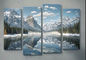Majestic Mountain Lake - 4-Panel Split Canvas Wall Art