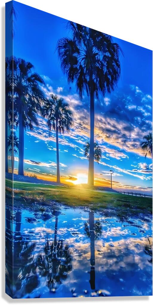 Golden Sunset Reflection – Tropical Palm Trees and Tranquil Waters Canvas Print