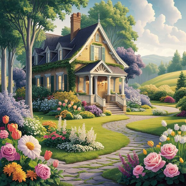 Blossoming Haven: A Picturesque Countryside Retreat Print