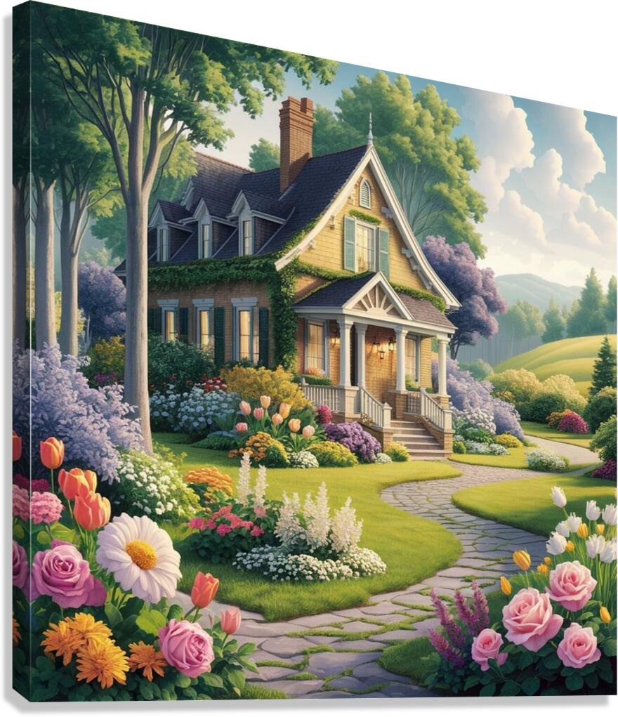 Blossoming Haven: A Picturesque Countryside Retreat Canvas Print