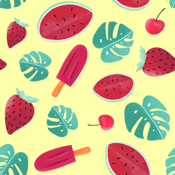 Watermelon Leaves Cherry Background Pattern Print