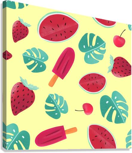 Watermelon Leaves Cherry Background Pattern Canvas Print