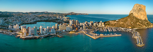 Aerial drone view of Calpe city. Spain