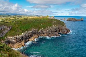 Spectacular natural landscape in north of Spain Asturias. Green coastline of Spain.