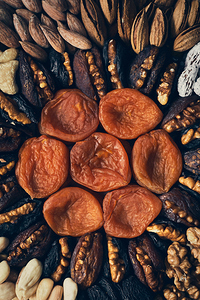 A plate of nuts and dried fruits