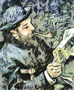 Renoir painting Claude Monet Reading ink
