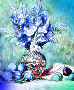 renoir flowers and fruit cyan