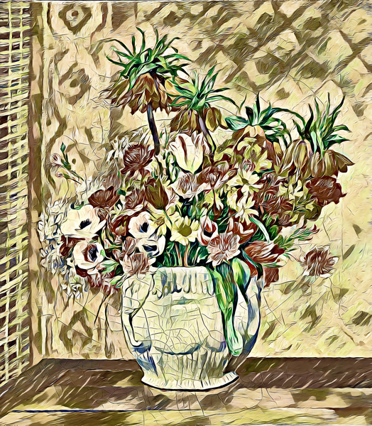 Still Life Flowers 1885 ink  Print