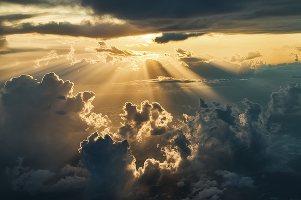 Aerial view flying above dramatic fluffy clouds a by Iremia Tudor