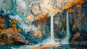 A surreal dreamscape where towering cliffs and  1