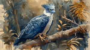 A vibrant watercolor painting of a majestic har 9