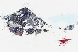 Alaskan wilderness landscape   Glacier  watercolor  ca 2020 by Ahmet Asar