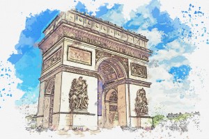 Arc De Triomphe Paris Landmark  watercolor  ca 2020 by Ahmet Asar
