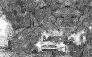 Aston Martin DBS Modern Cars   Etching Poster