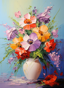 a crystal vaze with beautiful flowers vivid oil 3