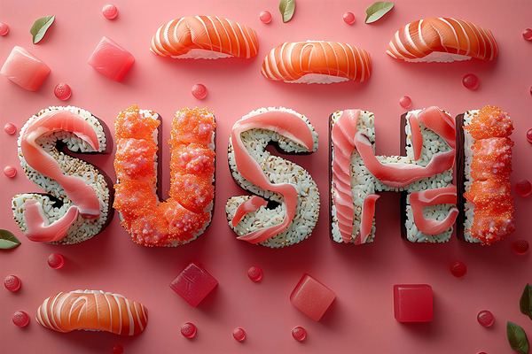 3d letters SUSHI with sushi food and accessorie 7 Print