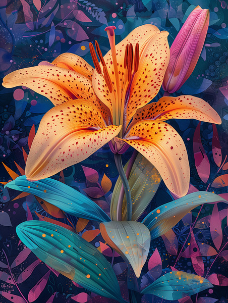 A vibrant lily flower in full bloom depicted wi 5 Print