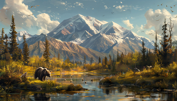An Alaskas dreamlike Denali mountain scene with b Print