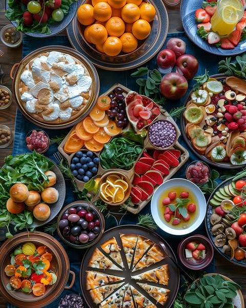 a top view of colorful table set with many diff 5 Print
