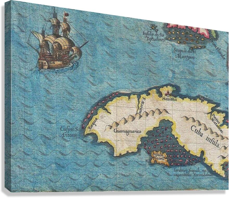 1591 De Bry and Le Moyne Map of Florida and Cuba Canvas Print