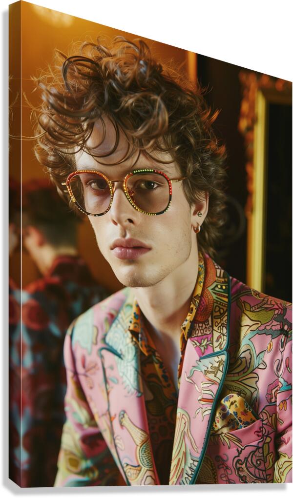 A cool MAN 90s model wearing rectangular glasse 7 Canvas Print