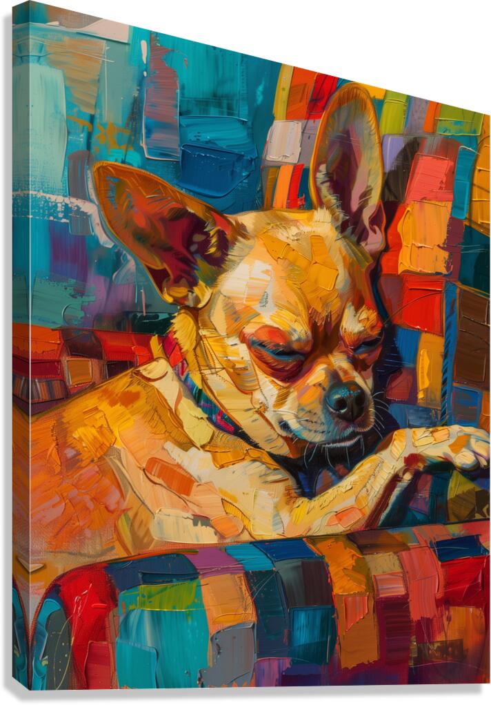 A beautiful chahuahua lying on owner in the sof 7 Canvas Print