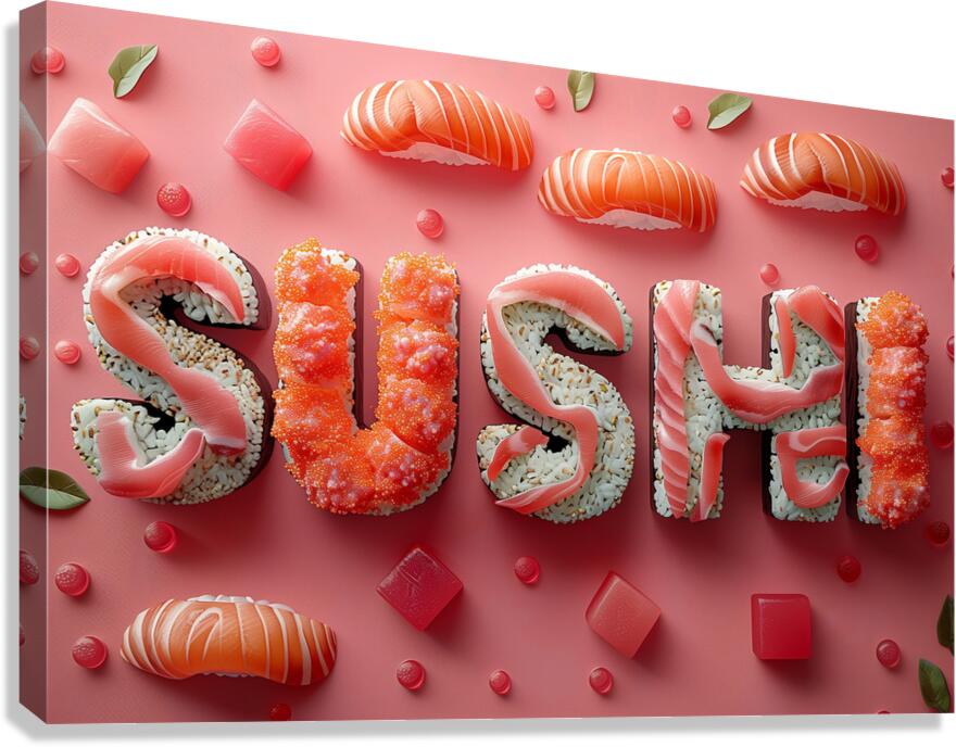 3d letters SUSHI with sushi food and accessorie 7 Canvas Print